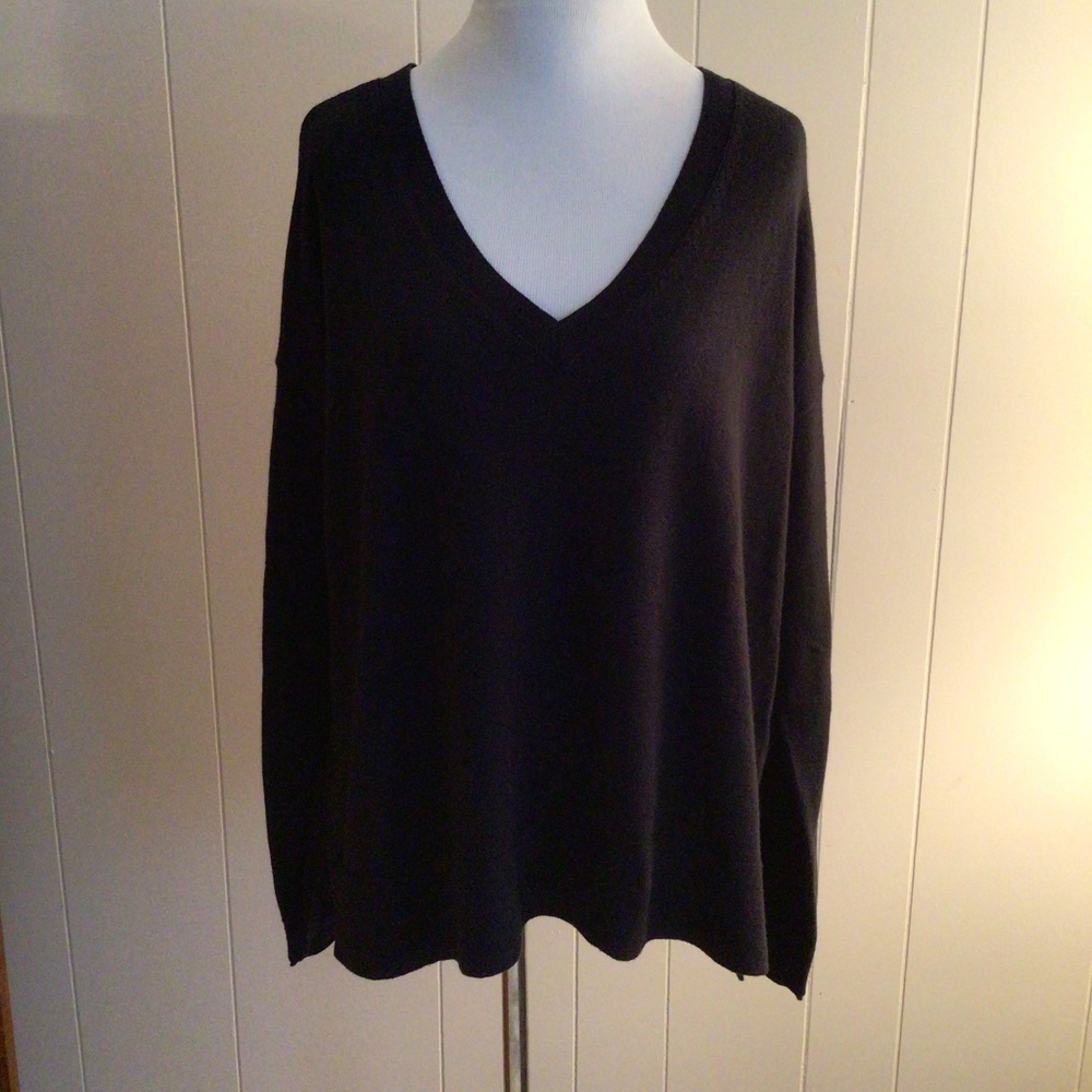 NWT LUCKY BRAND WOMENS BLACK V NECK SWEATER ~ COTTON/NYLON/CASHMERE ~ SIZE M